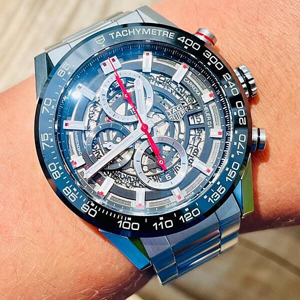 TAG Heuer Carrera Heuer 01 skeleton chronograph on the wrist